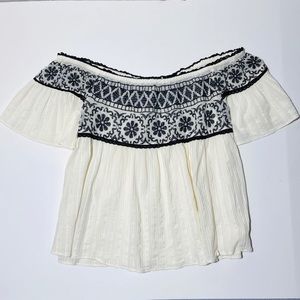 AEO Boho Crop Embroidered Off Shoulder Top